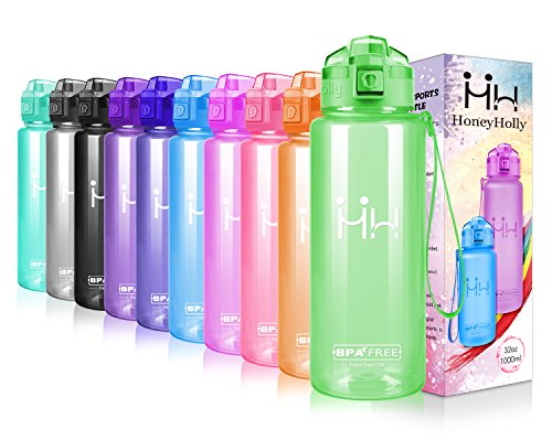 HoneyHolly Bouteille d'eau - 500ml & 700ml &1000ml - Eco Friendly et Plastique sans BPA - Débit d'eau Rapide, Flip Top, Une clé pour Ouvrir