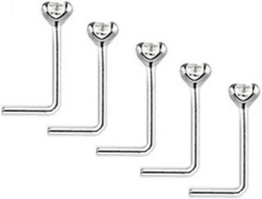Clear Crystal Nose Studs PACK OF 5 STERLING SILVER Thin 0.6mm Bar L SHAPE