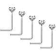 Clear Crystal Nose Studs PACK OF 5 STERLING SILVER Thin 0.6mm Bar L SHAPE
