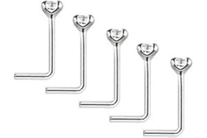 Clear Crystal Nose Studs PACK OF 5 STERLING SILVER Thin 0.6mm Bar L SHAPE
