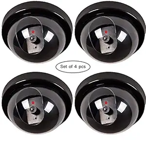 BSITFOW Dummy CCTV Dome Camera with Blinking Red LED Light for Home or Office Security - Set of 4 (Black)