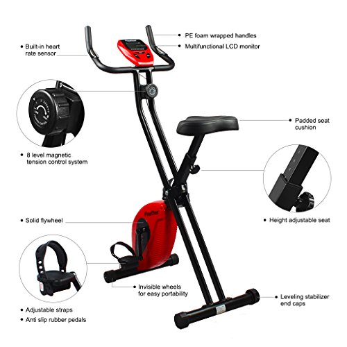 Finether X-Bike Heimfahrrad Heimtrainer Fitness-Fahrrad Standfahrrad Trimmrad Trainingsrad Fahrradtrainer mit LCD-Monitor und Pulssensoren 8-Stufen Magnetwiderstand Sportgerät/Trainingsgerät/Fitnessgerät für zuhause zum Abnehmen Ausdauertraining höhenverstellbar klappbar - 5
