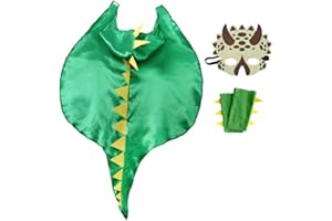 PIUMOJ Mantello di Dinosauro, Costume Dinosauro per Bambini, Mantello Dinosauro Bambino con Maschera Guanti, Mantello di Drago Vestiti per Giochi Carnevale Halloween Cosplay, Verde