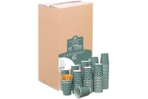 Caramont,7 Oz 1000 Gobelets en Carton avec Agitateurs en Bois,Écologique et Jetables,Résistant à la Chaleur,pour la Boisson Froide et Chaude en Carton de Qualité,Ideal pour Café,Thé,Anniversaire,etc