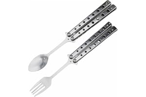 XUJAIOLQP Butterfly Spoon Camping Spoon, Butterfly Fork and Spoon Set, 2 Pcs Foldable Utensils Camping Stainless Steel Utensils for Kitchen BBQ Camping Travel Outdoor