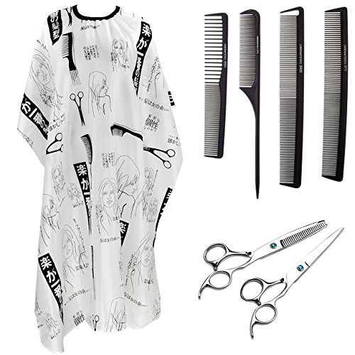 Ayliss® Pro Salon Barbers Hairdressing Set Hair Cutting Cape+2pcs Stainless Steel Scissors+4pcs Combs (#3)
