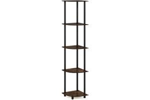 Furinno TURN-N-TUBE Corner Shelf, 5-Tier Corner Bookshelf, Open Storage Shelves, for Organization and Storage, Living Room, Home Office, Garage, Bedroom, Amber Pine