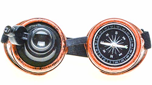 Preisvergleich Produktbild Steampunk Brille Goggles mit Lupe und LED Licht
