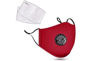 H&S PROFESSIONAL Cotton Dust Protective Face Mask with Breathable Filter and 2x Carbon Air Filters - Washable & Reusable Soft Mouth Protector with Adjustable Straps (Red)