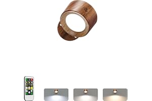 LIGHTBIZ LED Wall Reading Lights with Remote, 1 Pack Rechargeable Wall Mounted Reading Sconces Lamp 3000mAh, 3 Colors & Dimmable Magnetic 360° Rotation Wall Lighting Spotlights for Bedroom Bedside, Woodgrain