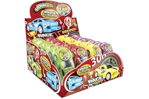 Joygum Johnny Bee Whistle Car Lollipop 24 unità ; Gustoso lecca lecca. In macchinina Lecca lecca al gusto fragola e fischietto