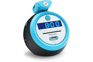 METRONIC 477016 Radio Réveil Projection Plafond Horloge Affichage Led Sportsman - Clock Alarme Matin Buzzer, FM, MP3 - Alimentation Prise Secteur - Bleu & Noir