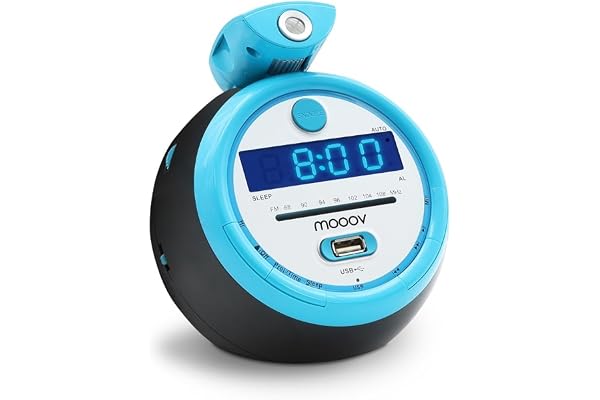 METRONIC 477016 Radio Réveil Projection Plafond Horloge Affichage Led Sportsman - Clock Alarme Matin Buzzer, FM, MP3 - Alimentation Prise Secteur - Bleu & Noir
