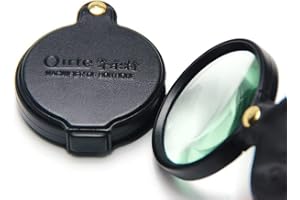 OTHMRO Składane szkło powiększające 10X, mini lupa kieszonkowa z obrotową skórzaną osłoną ochronną do czytania, nauki, biżuterii, książek, rozmiar obiektywu 6 cm (brązowo-czarne obramowania są wysyłane