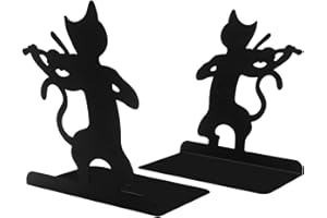 CIGAA Book Ends for Shelves, 1 Pair Heavy Duty Bookends Metal Book Holder Anti Slip Book Stopper for Home Office Library, Music Cat
