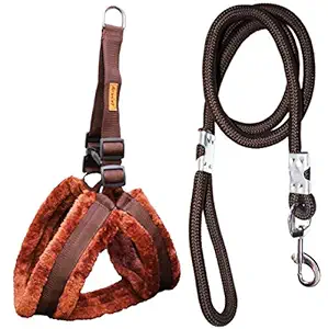 Petshop7 Premium Qualtiy Fur Padded Nylon Dog Harness & Leash Rope 1inch - Medium (Chest Size - 27-32inch)