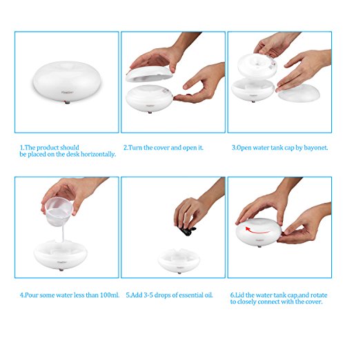 Ultraschall Luftbefeuchter Duftzerstäuber Duft/Aroma Diffuser mit 6 LED Farbwechsel Ätherische Öle Aromatherapy Diffusor Vernebler Raumbefeuchter Raumluftbefeuchter Luftbefeuchtungsgeräte 140ML - 6