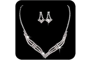 Ushiny Bridal Wedding Jewellery Sets Silver Rhinestone Necklace and Earrings Sets Cubic Zirconia Dangle Drop Earrings Necklace Jewellery Set for Women and Girls