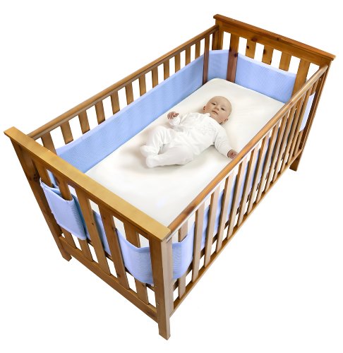 Safe Dreams Safebreathe Cot Wrap 4-sided, Maximum Airflow Hypoallergenic Breathable Cot Bumper in Blue