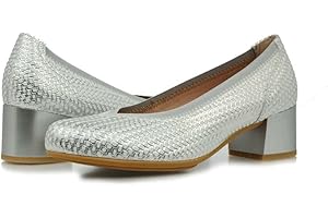 PITILLOS - 5090 Plata - Zapato de Piel, con tacón, Suela de Goma, para: Mujer