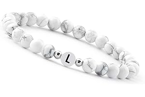 GD GOOD.DESIGNS Bracciale di perline Lettera I Perline bianche del braccialetto del nome con autentiche pietre di Howlite I Braccialetto di perline personalizzato con iniziali I Braccialetto fatto a mano