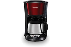 Morphy Richards 162772EE - Cafetera de filtro con temporizador y termo, acero inoxidable/rojo