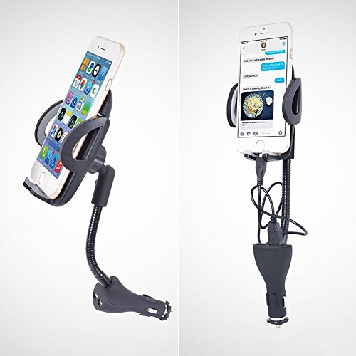 iVoler Supporto Portatile per Auto Ricarica Caricabatterie USB(Uscita Massima 3.1A), 2 in 1 Caricabatteria per auto con Rotazione a 360Â° per iPhone X / 8 / 8 Plus / 7 / 7 Plus / 6(s) / 6(s) Plus / SE / 5s / 5, Samsung Galaxy S9 / S9+ / S8 / S8+ / S7 / S7 Edge / S6 / S5 / J5 / A5, Asus Zenfone 3 / 4, Huawei, Google Nexus, LG, Nokia, Blackberry, Xiaomi, Lenovo, HTC, ecc. - Grigio/Nero