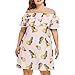 Produktbild Lucky mall Frauen Plus Size Ananas Bedrucktes Kleid, Schulterfrei Kurzarm Volant Miniklei