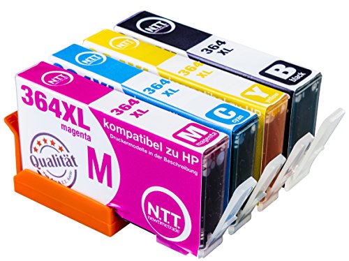 N.T.T.® 4 XL Tintenpatronen kompatibel zu HP364 XL (1 Schwarz, 1 Cyan, 1 Magenta, 1 Yellow) Multipack HP Photosmart 5510, 5511, 5512, 5514, 5515, 5520, 5522, 5524, 6510, 6520, 6512, 6515, 7510, 7520, 7515, B8550, B8558, B110c, B010a, B010b, B111a, C5324, C5370, C5373, C5383, C5388, C5390, C5393, C6324, C6375, C6380, C6388, D5460, D5463, D5468, D7560, C309a, C309g, C310a, C310c, C410a, B209a, B210a, B210c, B210d, B210e, HP Deskjet 3070A HP Druckerpatronen 364XL