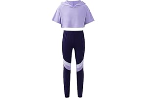 Runhomal Ensemble Fille Sport Tenue de Danse Fille Modern Jazz Legging Jogging Survêtement Yoga Gymnastique T-Shirt Haut Court Streetwear 3-16 Ans