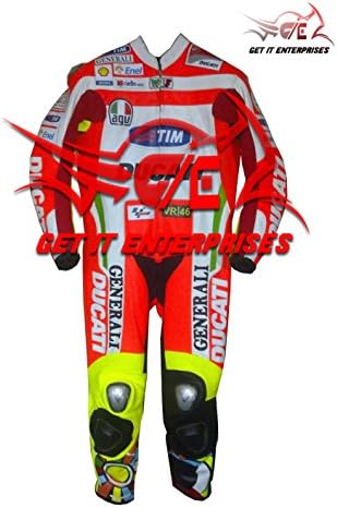 MOTORBIKE RACING SUIT VALENTINO ROSSI RED FLOROSEND REPLICA 100% COWHIDE LEATHER BY GIE (3XL)