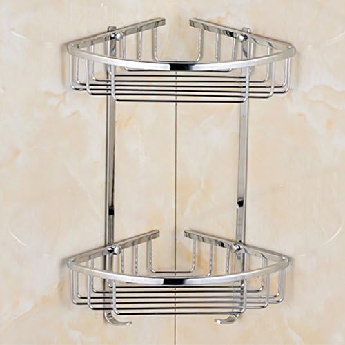 ZCJB Bathroom Finishing Rack European Style All Copper Triangle Basket Rose Gold Double Bathroom Triangle Shelf Cosmetics Corner Frame Storage Rack Two Floors With Hanging Coat Hook ( Color : Chrome plated )