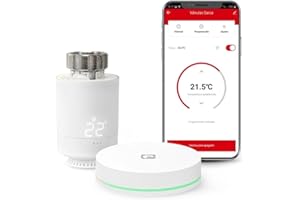 Garza Czapla - Zestaw startowy Zigbee 3.0 inteligentna głowica termostatyczna do grzejnika + mostu, sterowanie ogrzewaniem, wyświetlacz LED, sterowanie przez aplikację, Alexa i Google, biały