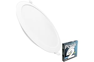 LED ATOMANT Pack 2x Downlight LED Panel Redondo 220mm 18W, Color Blanco Frio (6500K), Corte 190-205mm, 1650 lumenes, Driver integrado, Para Techo Cocina Baño