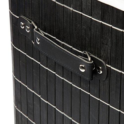 EHC Wäschekorb, rechteckig, zusammenklappbar, Bambus, 2-fach, Aufbewahrungsbox, 40 x 30 x 50 cm, schwarz - 4