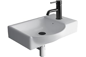 Alpenberger Waschbecken Bad Waschtisch 45 cm Breit Eckig Oval | Handwaschbecken Kleines Waschbecken Gäste WC & Badezimmer | Hängewaschbecken für Waschplätze Wandmontage | Gästewaschbecken Schmal Mini
