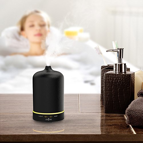 Aroma Diffuser Anjou Luftbefeuchter Oil Düfte Keramik LED mit 7 Farbwechsel 100ml für Yoga Salon Spa Wohn-, Schlaf-, Bade- oder Kinderzimmer Hotel, Schwarz - 6