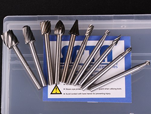 SPTA 10tlg HSS-Fräser Stich-Spitzen & 10tlg HSS Fräser-Set Fur Proxxon Dremel Kabelgebundenes Multifunktionswerkzeug Schleifen, Schleifen, Polieren–3mm Schaft - 3
