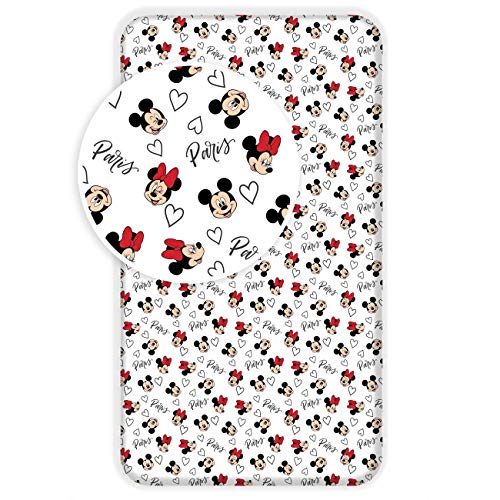 L-S KIDS BOUTIQUE Minnie Mickey Disney - Sábana Bajera (90 x 200 cm para Cama Individual 100% algodón Paris