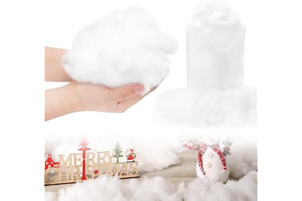 RANJIMA Konstgjord snö dekoration, 200 g jul konstgjord snö filt fiber fluffig snö för julgran vinter heminredning rock by fyllnadsvadd för gosedjur hantverk juldekoration
