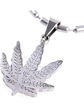 DonDon Edelstahl Halskette und Edelstahl Hanfblatt Anhänger in einem schwarzen Samtbeutel