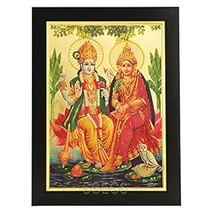 SHREE GANESH ENTERPRISE GIFTING SOLUTIONS Synthetic Fiber Wood Gold Plated Photo Frame of Goddess Lakshmi and God Narayan (26x1x35 cm, Golden)