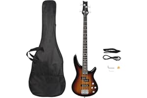 Bonnlo Electric Bass Guitar 4-String for Beginner Right Hand with Shoulder Strap, Wrench Tool, Power Line and Bag (Sunset)