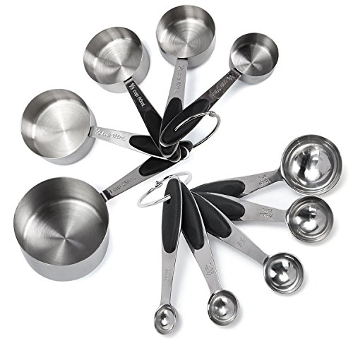 Premium Messbecher & Messlöffel Set aus Edelstahl mit Silikon Griff 10-teilig