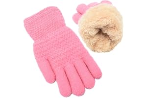 CYSOCOOL Gants Tricotés en Laine pour Enfants 5-10 Ans Garçons Filles Les Gants d’Hiver Chauds à Double Couche Thermique Moufles Chaud Plein-Doigts Mitaines Extensibles Magiques pour Cyclisme Ski Snowboard