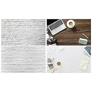 (Pack of 2) Photography Backdrop 3D FlatLay Tabletop Background for Food, Jewellery, Cosmetics, Small Product Photo Shoot, 58 * 88 cm (White/Black Marble - Electronics Desk)