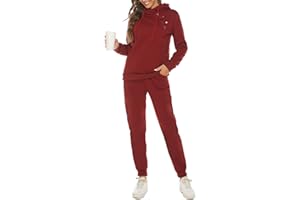 JENJON Conjunto Deporte Mujer Completo 2 piezas Manga Larga Pullover de Casa con Capucha Cremallera + Pantalones Casual de Otoño Invierno Yoga Fitness