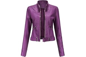 YFFUSHI Veste en Cuir Faux pour Femme à Col Montant Courte et à Manches Longues avec Fermeture Éclair - Style Moto Biker