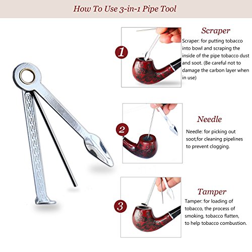 Joyoldelf klassische Tabakspfeife – Pfeifen aus Rot Sandelholz inkl. 3-in-1 Filter, Reiniger , Schaufelkratzer ,Edelstahl Pfeifen Ständer,2 Stopfer Pfeifenbesteck und eine Geschenkbox 19 teilig - 4