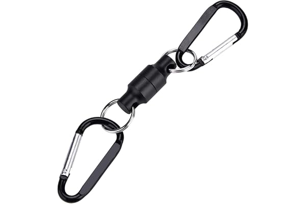 Alomejor Épuisette de Pêche avec Boucle Magnétique en Alliage d'Aluminium – Filet de Pêche Portable avec Mousqueton Magnétique Puissant, Double Couche Noir, Idéal pour la Pêche en